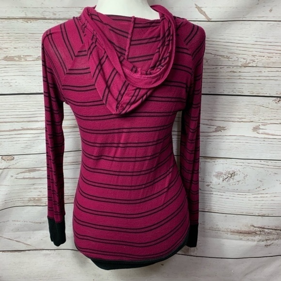 NWOT SPLASH Burgundy/Black Striped Hoodie - Picture 4 of 6